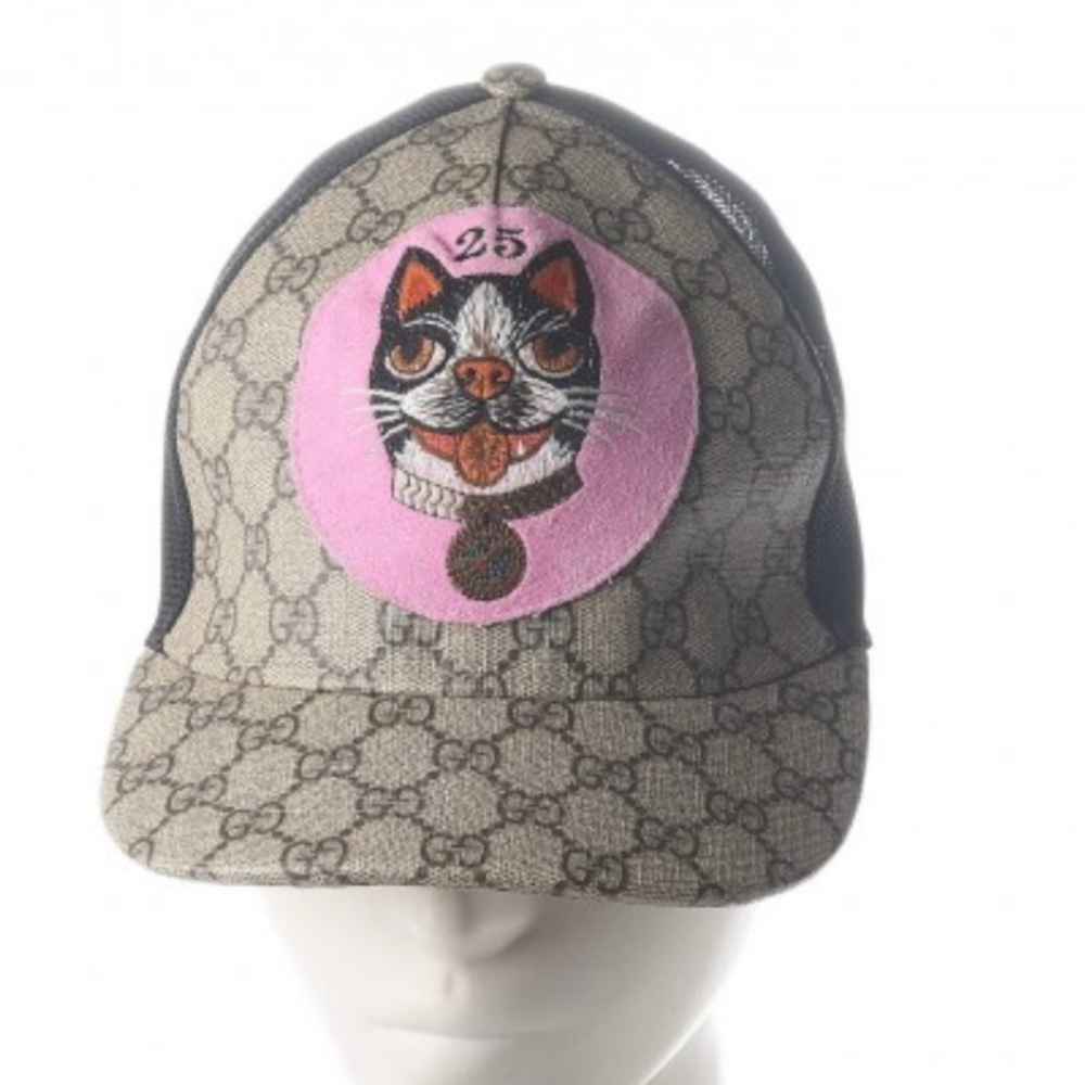 GUCCI GG Supreme Monogram Bosco Patch Baseball Hat M Beige Malva